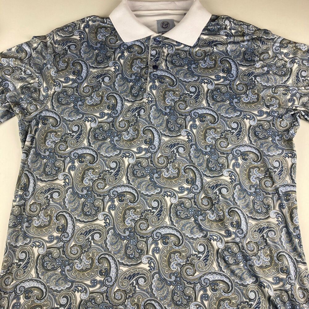 Kilburne Finch Mens Polo XXL Paisley Blue White Performance Shirt NWT Golf